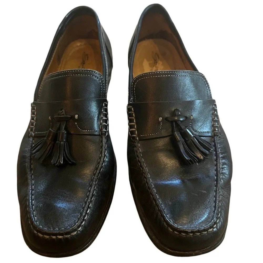 Sesto Meucci Black Leather Tassel Loafers Men's 10.5‎